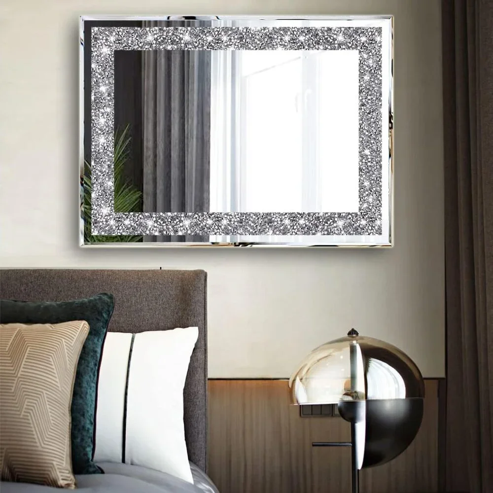 Modern 2-Piece Wall Mirrors with Crush Diamond Accents for Living Spaces